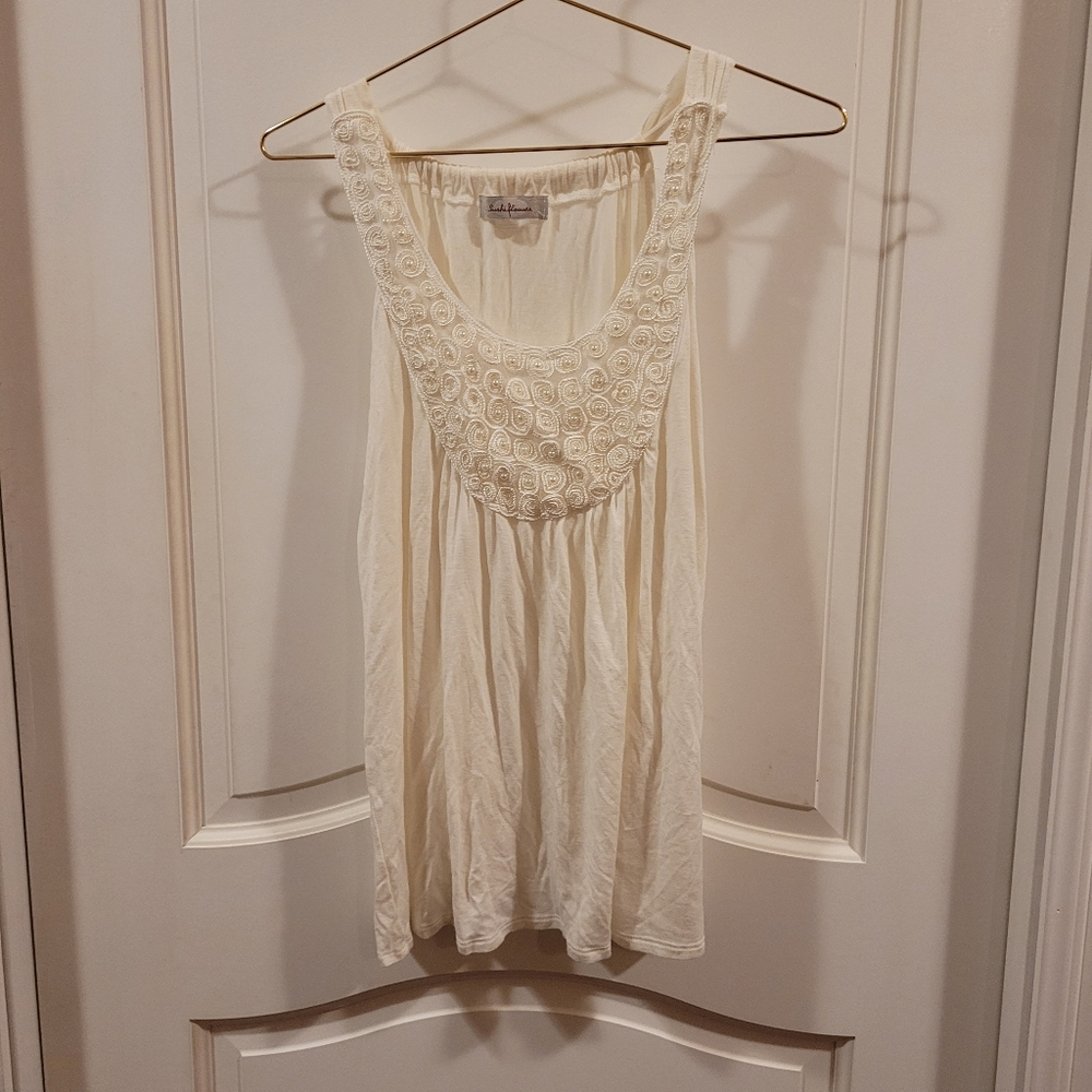 Womens Sushi flowers Tank, Lace and  Pearls, Ivory, Size M